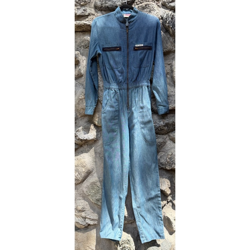 Vintage 80s Saint Germain Paris Denim Jumpsuit Womens M Chambray Made in USA